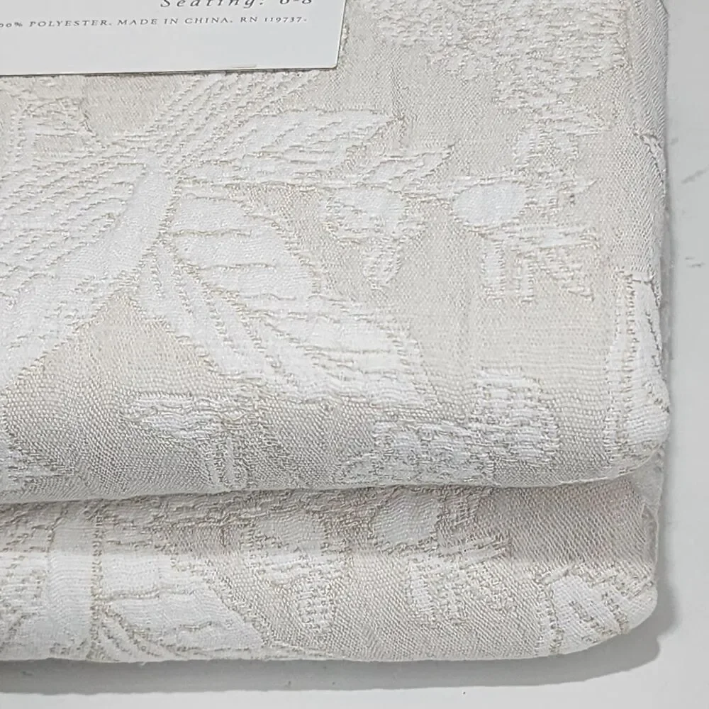 Envogue Shabby Chic Birds Flowers Embossed Jacquard Tablecloth Ivory 60x84Oblong